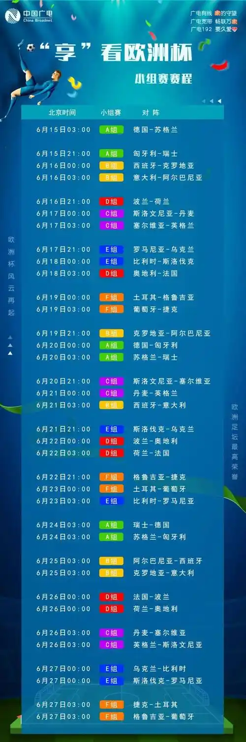 请收藏!欧洲杯专属赛程表出炉啦