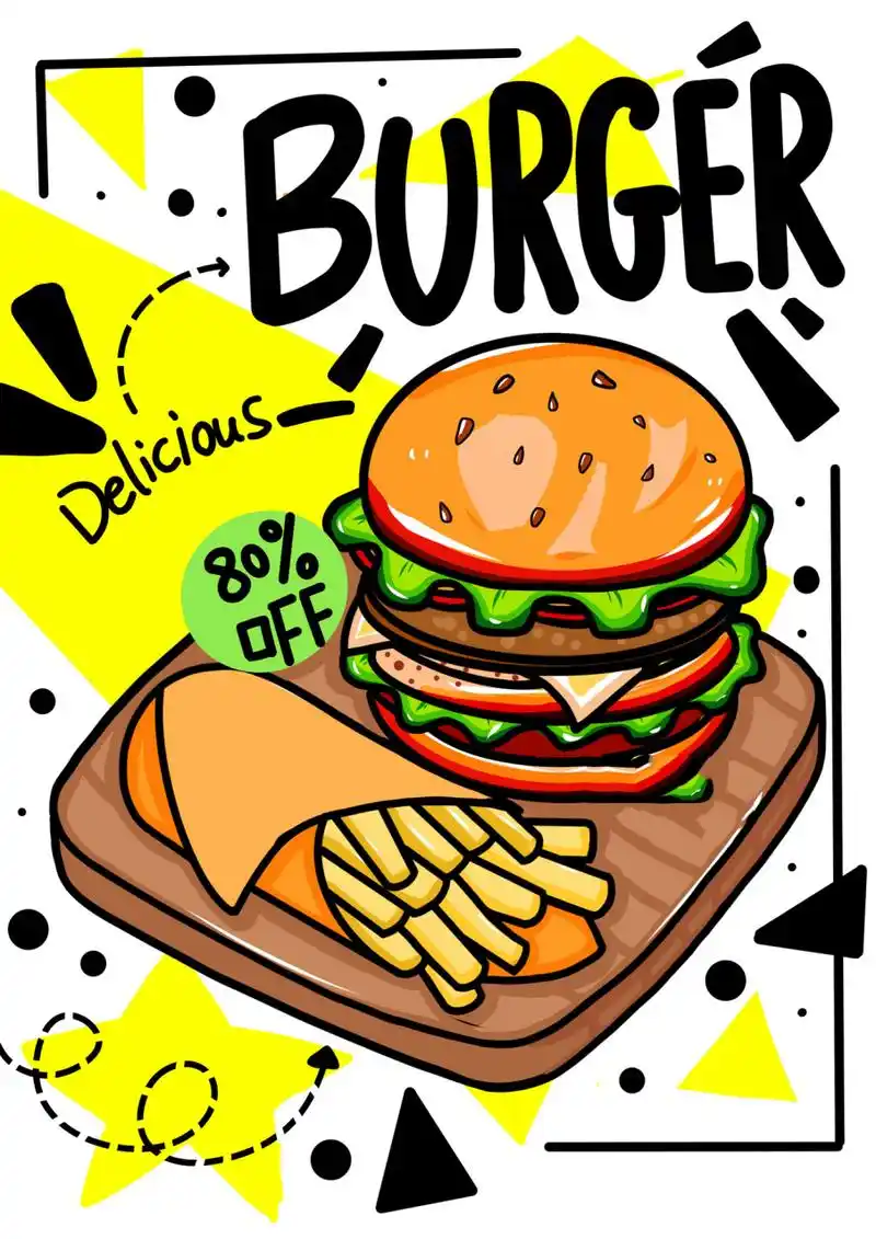 打卡30/100儿童画 《汉堡套餐》高清(附线稿 尺寸:a465工具:ipad