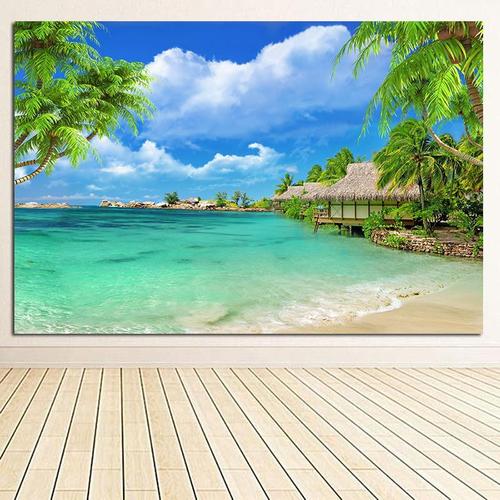 大海风景画碧海蓝天白云海滩沙滩椰树自然景色风水装饰画海报 s17