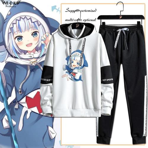 gawr gura噶呜古拉带帽卫衣长裤套装男虚拟主播鲨鱼娘二次元衣服