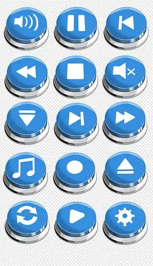 蓝色圆形水晶立体播放器箭头按钮图标.