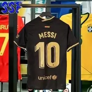 巴塞罗那20-21赛季欧冠巴萨客场10号梅西德容黑金球衣足球服黑色