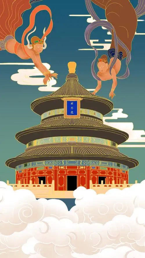 中国风新中式古风北京故宫紫禁城敦煌飞天宫殿天坛祈年