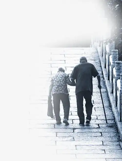 老年父母上桥背影