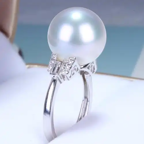 豪华海水南洋白珍珠戒指指正园冷光澳白镶嵌钻石手饰