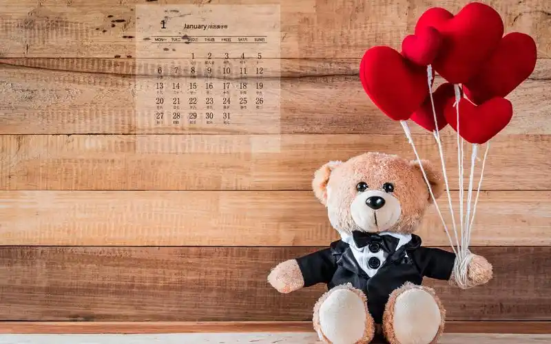 2020年1月可爱泰迪熊图片日历壁纸