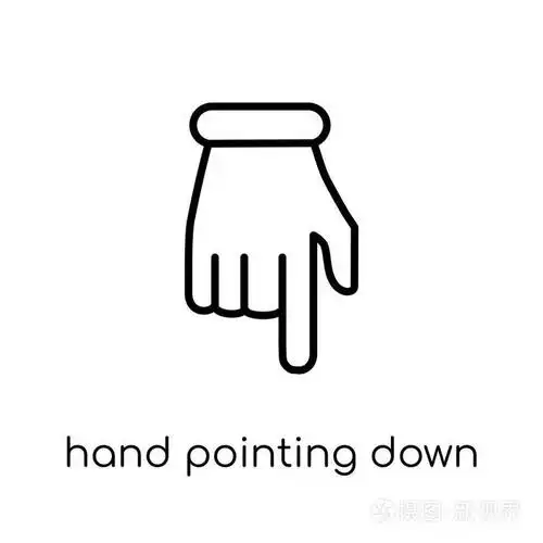 手指向下图标. 时尚现代平面线性矢量手指向白色背景图标从细线手和客