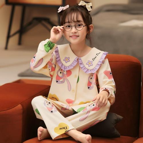 儿童睡衣女童长袖纯棉春秋季7-9-11岁小女孩新款中大童家居服套装