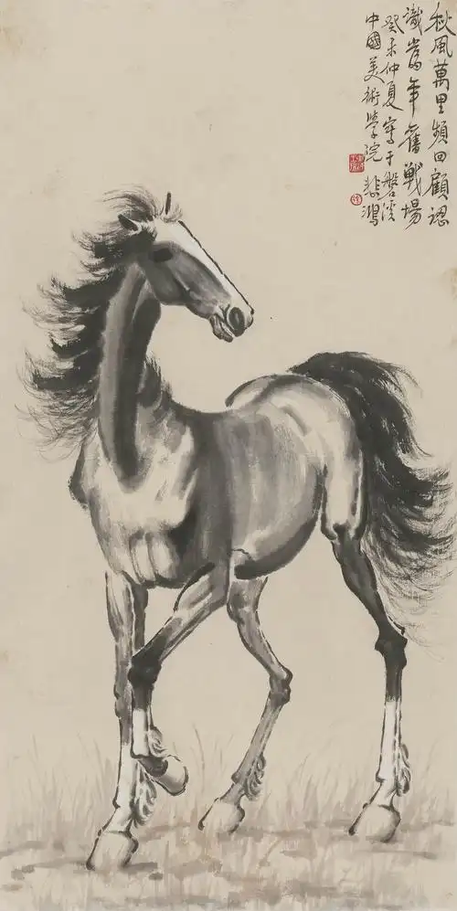 新品近代徐悲鸿奔马双骏骏图宣纸国画水墨画马到成功国画