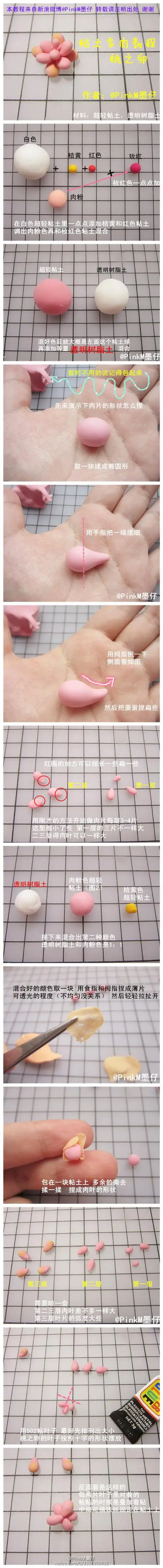 【多肉粘土教程】粘土多肉 桃之卵 by:@pinkm墨仔