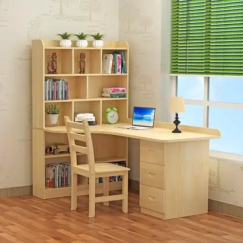 03儿童书桌书柜组合实木书架