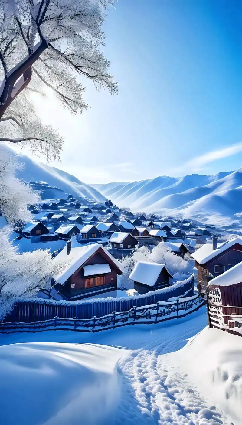 乡村雪景如诗画.白雪纷飞覆乡村,  寒意凝结银色世界.  树 - 抖音