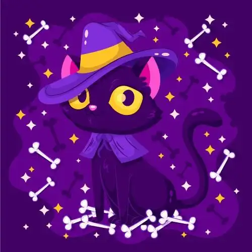 简约紫色女巫帽猫咪矢量素材