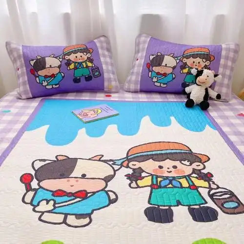 小清新大版乳胶凉席三件套可机洗卡通空调席单双人宿舍床空调软席