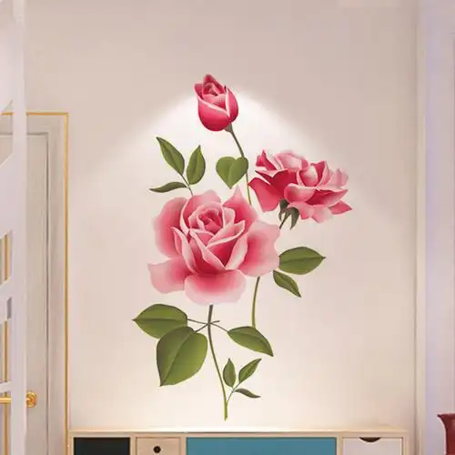 浪漫玫瑰花墙纸贴画卧室房间冰箱装饰画客厅玄关背景墙贴纸tiehua