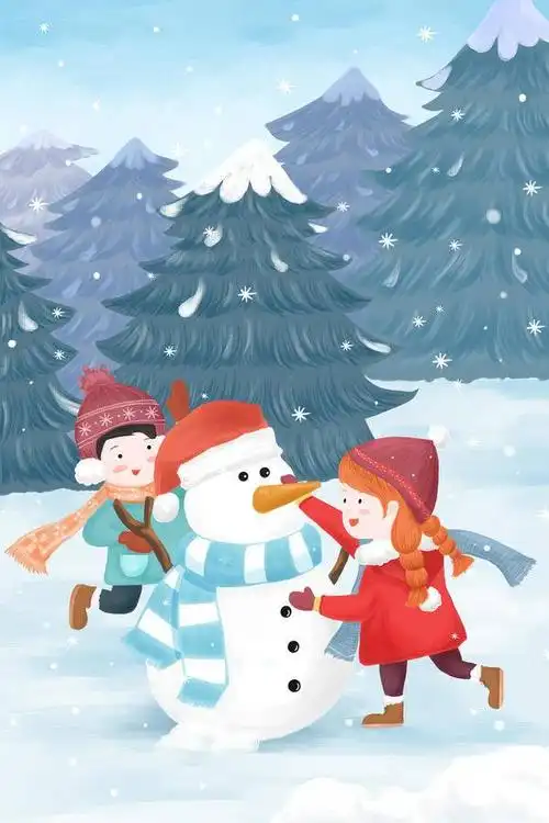 插画 插画 下雪 儿童 季节 雪地 雪 温馨 冬季 可爱 冷 卡通 海报