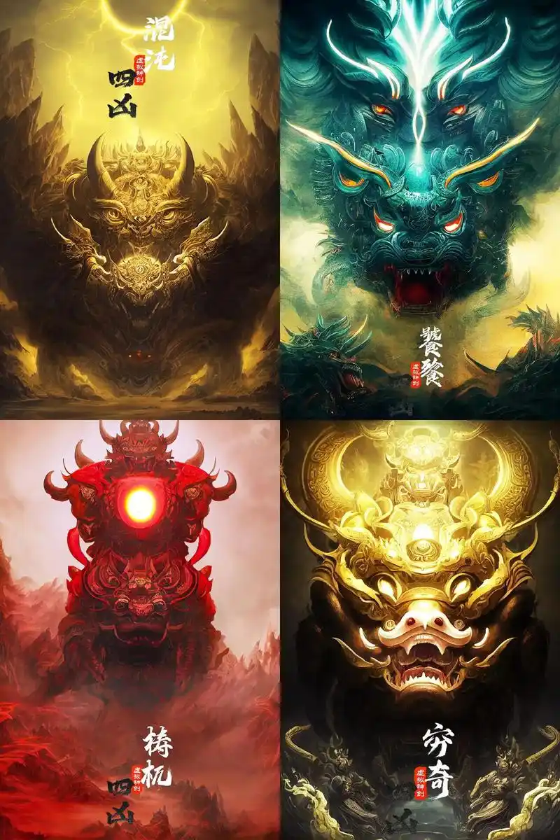 上古四大凶兽,混沌|饕餮|梼杌|穷奇 #ai绘画 #四大凶兽 - 抖音