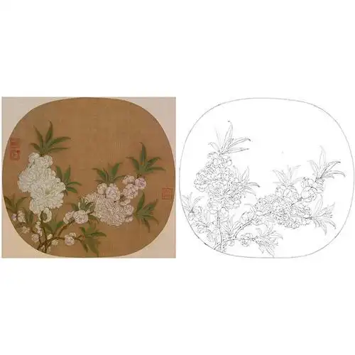 宋画花鸟小品白描底稿-佚名-碧桃图-gh02 - 工笔底稿商城