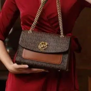 尚古驰正真皮女包春新款山茶花大牌小mk轻奢单肩斜挎包牛皮链条包