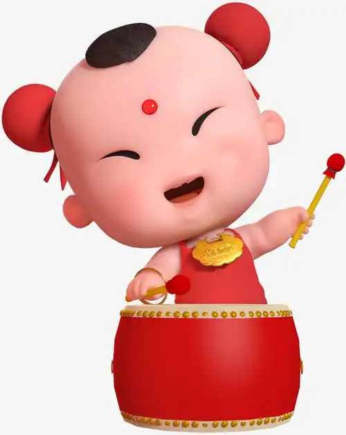 招财童子财神敲锣打鼓的招财童子