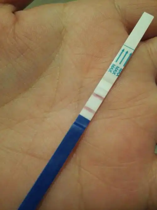 现在8号还没,今天上错所有有血丝,可是总了试纸有两个杠杠,是怀孕了吗