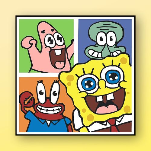 海绵宝宝数字油画diy填色小众高级油彩画卡通动画房间装饰品壁画