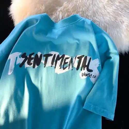 zlqs以纯联名同款网红夏季克莱因蓝恤短袖女潮韩版宽松百搭2022短袖男