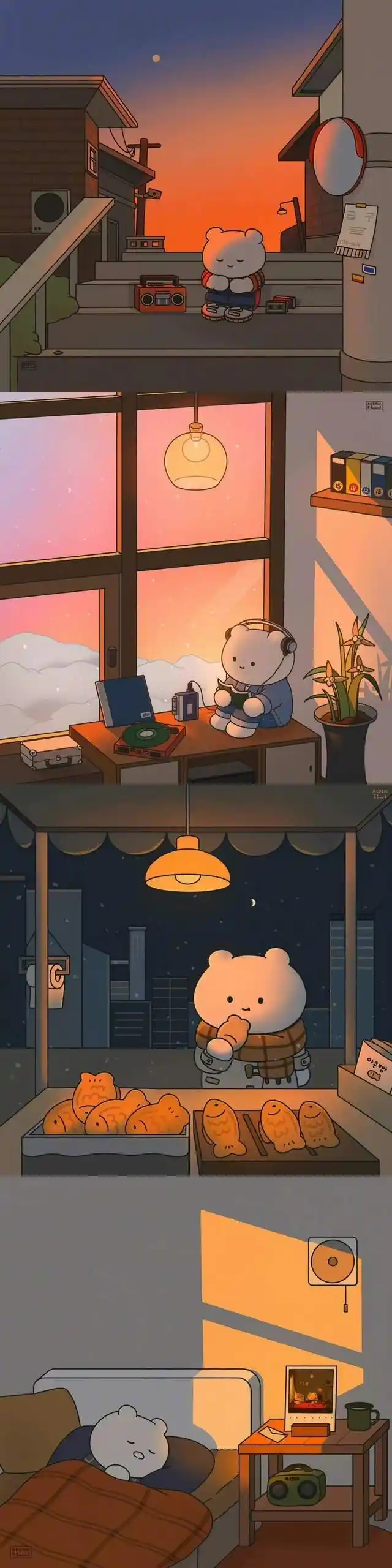 一组温暖治愈的小熊插画背景图