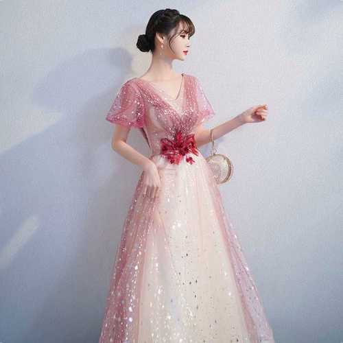 正品星空晚礼服裙女气质长款红色主持高端轻奢小众敬酒服伴娘宴会