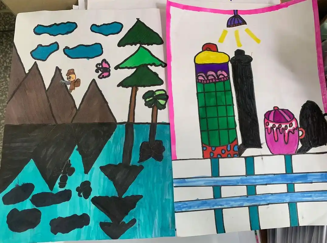 人美版美术二年级下《画影子》 学生课堂作品