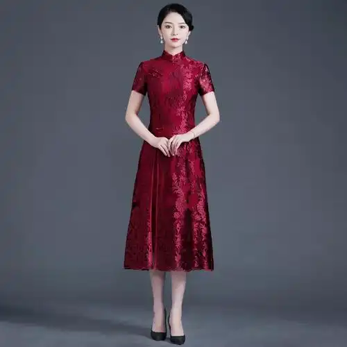 旗袍裙2021新款年轻新娘结婚妈妈装改良高贵喜婆婆婚礼服春夏季女