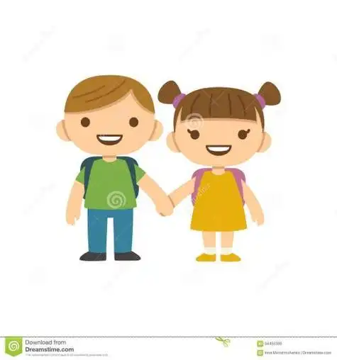 两个小朋友卡通简笔画可爱