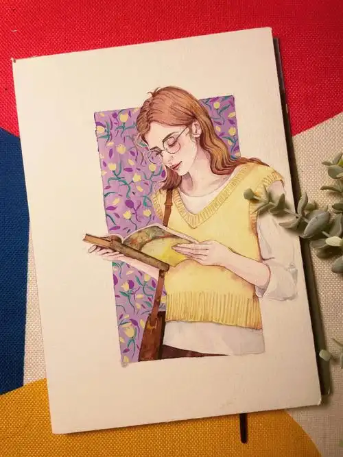 水彩人物系列的第6张看书的女孩