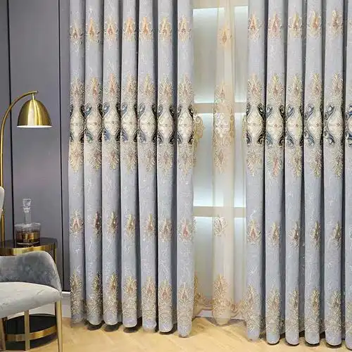 新款高端雪尼尔遮光窗帘刺绣大气风客厅卧室免打孔加厚窗帘布定制