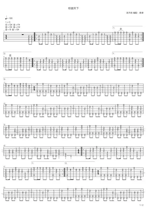 权御天下吉他指弹谱 c调六线谱-高清版-洛天依插图