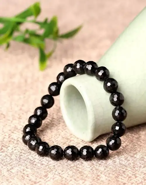 2a级天然黑碧玺128刻面手链8mm