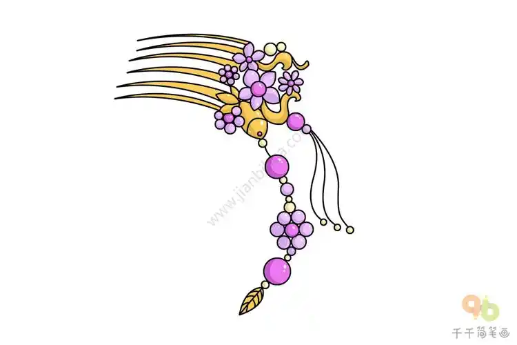 赤金宝钗花细步摇简笔画