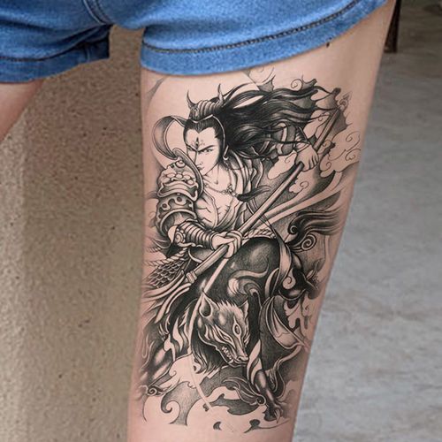 千色集纹身贴仿真水男女花臂二郎神手臂大图仿真个性霸气杨戬半臂 半