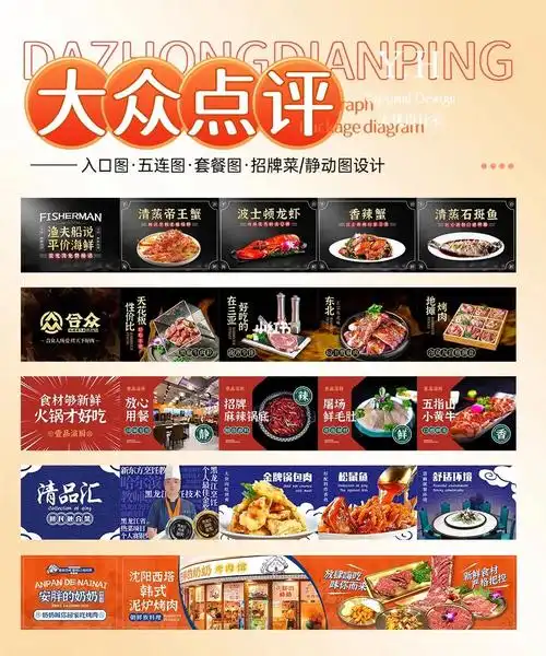 大众点评五连图丨美团装修丨海报设计丨餐饮
