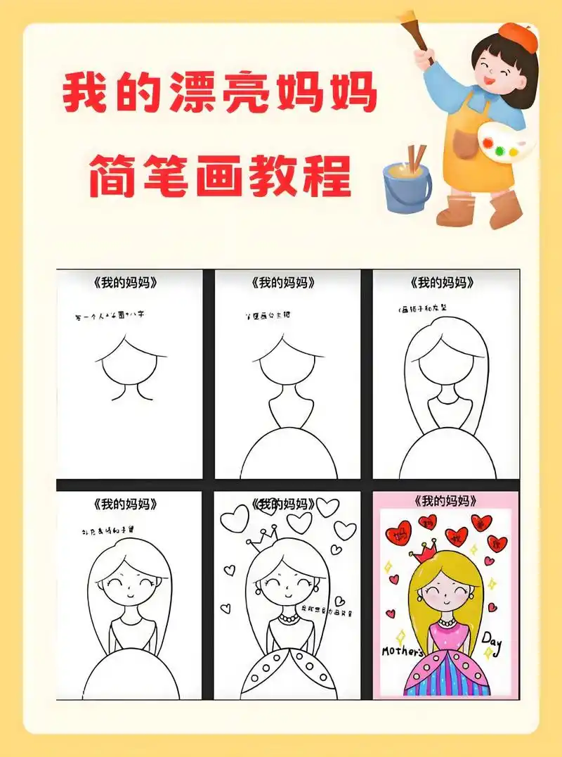 我的漂亮妈妈简笔画教程  玲玲今天想晒出她妈妈的简笔画,但好像遇到