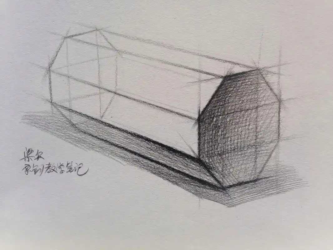 素描基础:虐心的几何体八棱柱的两种画法 很多复杂的图形都可以用加减