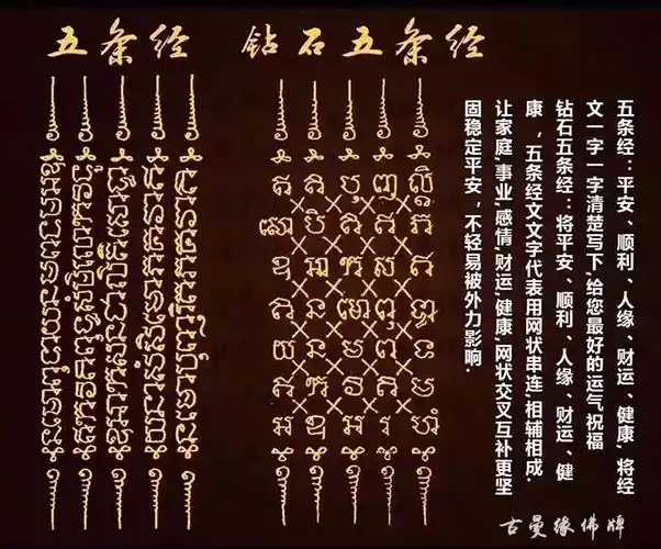 泰国佛牌介绍      泰国法力刺符--五条经文五条经文刺符功效:有着几