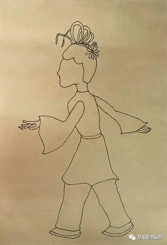 张牛皮纸上先勾勒出皮影人的轮廓绘画步骤参考▼素材参考绘画纸,铅笔