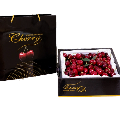 爱天元黑雅覆膜烫金款车厘子手提礼盒高档礼盒水果包装定制专用