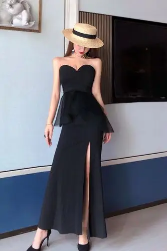 抹胸晚礼服女2019新款韩版宴会高贵优雅修身性感聚会生日主持长裙