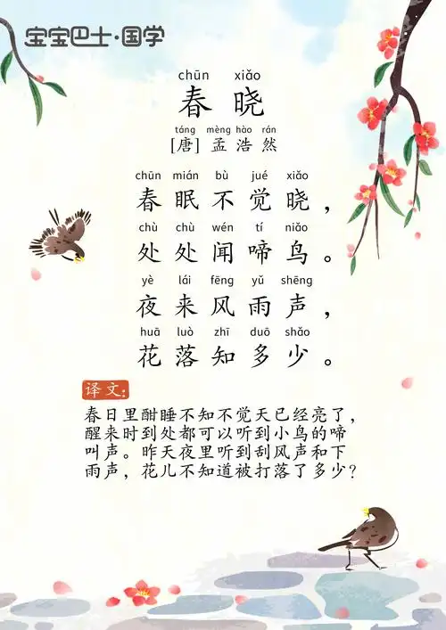 【春天】《春晓》唐·孟浩然-春眠不觉晓,处处闻啼鸟
