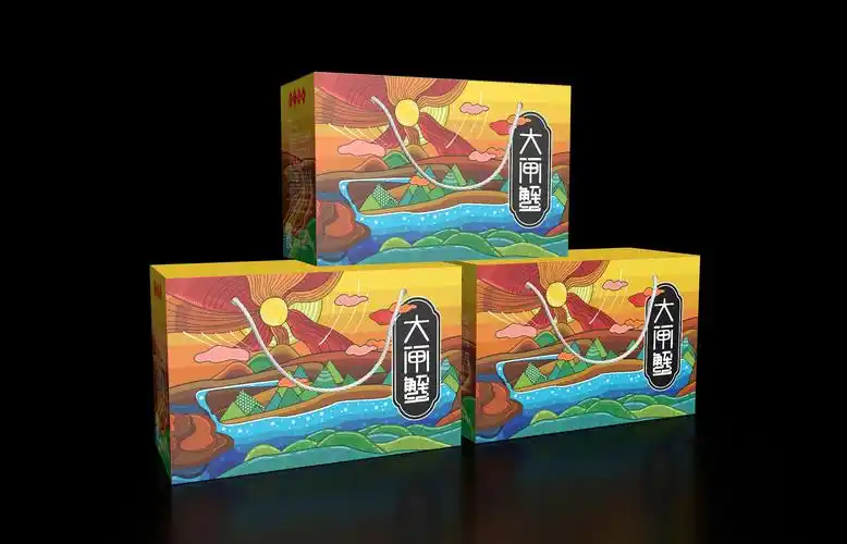 黄色瓦楞纸大闸蟹包装礼盒设计制作加工定制生产厂家