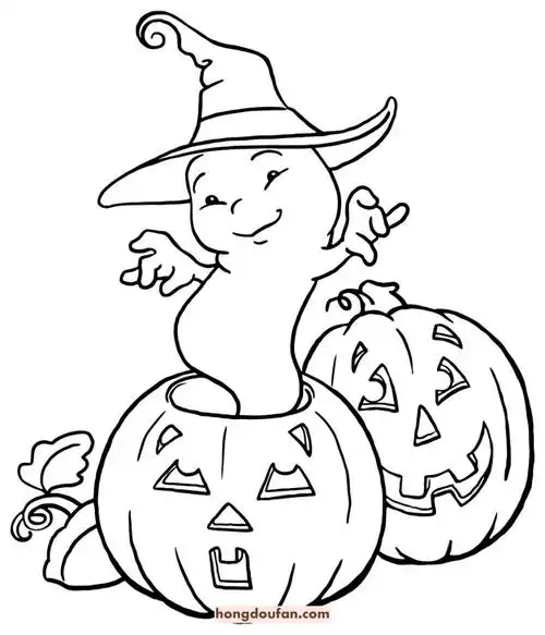 7张万圣节主题幼儿卡通涂色图片!穿着南瓜裙子的小女生!