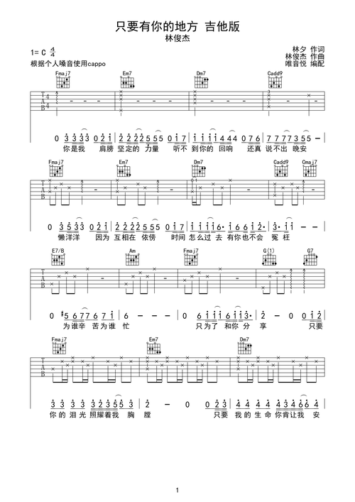 林俊杰《只要有你的地方》吉他谱