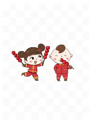 卡通手绘春节两个小孩吃糖葫芦